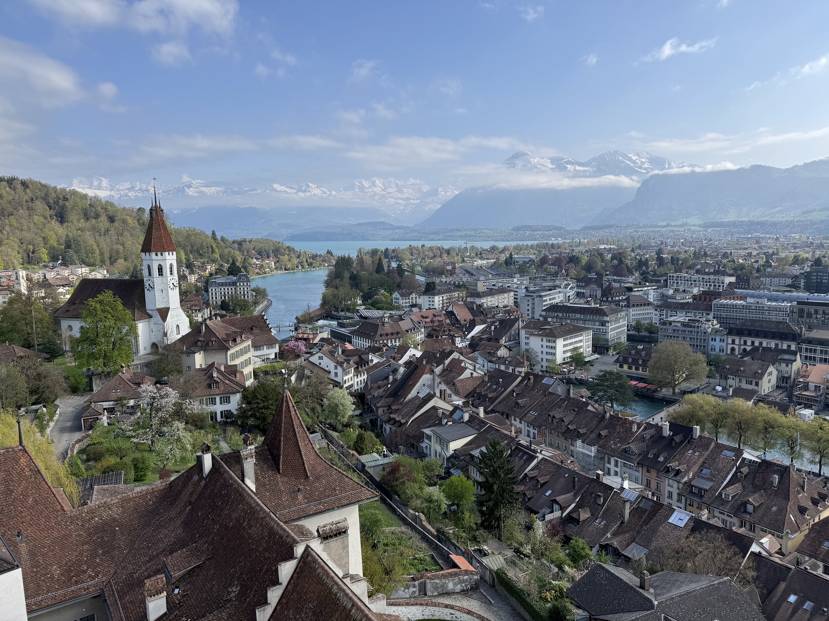 The town of Thun, on the shore of the lake, viewed from its castle